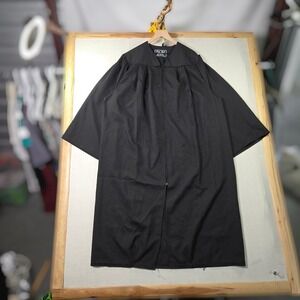 VTG Oak Hall Graduation Gown Academic Robe L Gown Black Zip Front Pleated USA